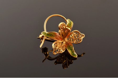 a brooch, "Orchid", silver, Plique-a-Jour enamel, filigree, 925 standard, 4.02 g., the item's dimensions 3.3 x 2.7 cm, Italy