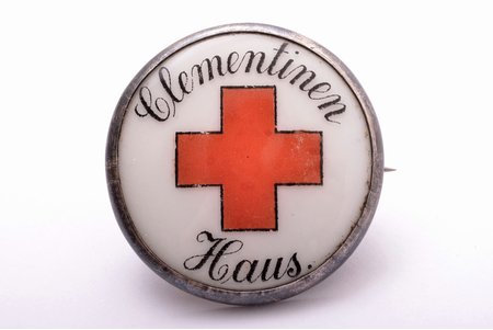 badge, The Red Cross, Clementinen Haus, silver, porcelain, Germany, Ø 34.7 mm