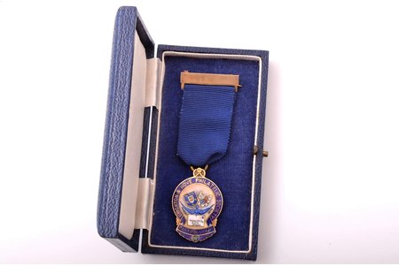 медаль, филателистическое общество, Brighton & Hove, серебро, позолота, эмаль, 925 проба, Великобритания, 1963 г., 37.8 x 25.8 мм, 11.80 г, в коробке
