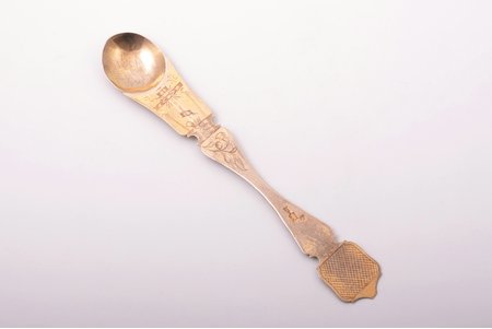 Communion spoon, silver, 84 standard, 49.30 g, engraving, gilding, 22.5 cm, Dmitry Alexandrov's workshop, 1855, Moscow, Russia