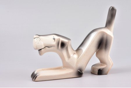 figurine, A Terrier, faience, Riga (Latvia), USSR, Riga Ceramics Factory, 1940-1941, 11.5 x 14.5 cm, first grade