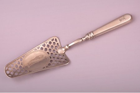 fish serving shovel, silver, 84 standard, 155.10 g, engraving, 31.3 cm, 1872?, Moscow, Russia