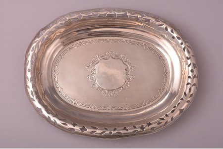 biscuit tray, silver, 84 standard, 282.5 g, engraving, 22.8 x 17.7 cm, 1867, Moscow, Russia, center part is covered by plate