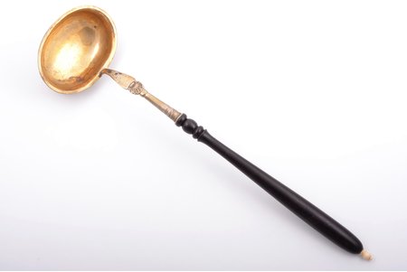 ladle, silver, 12 лот (750) standard, total weight of item 181.85, wood, 43.1 cm