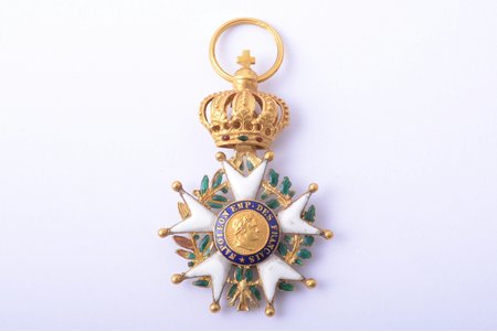 miniatūrzīme, Francijas Nacionālā Goda leģiona ordenis, zelts, emalja, 18 k prove, Francija, 39 x 25.8 mm, 5.01 g, emaljas defekti