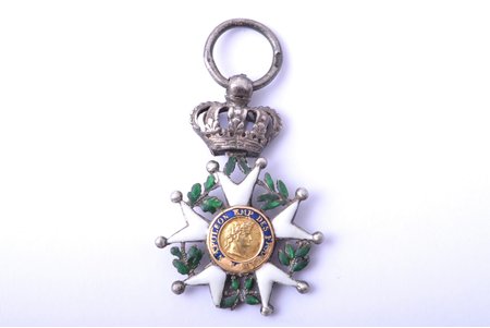 miniature badge, National Order of the Legion of Honour, silver, gold, enamel, France, 36 x 25.6 mm, 6.49 g, enamel defects