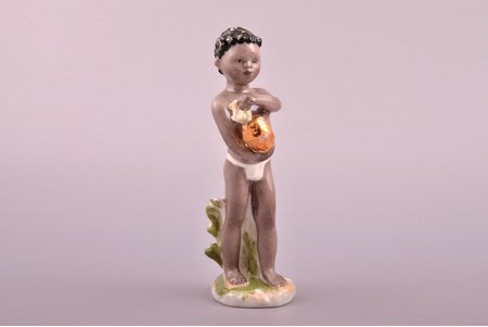 figurine, Black boy with pineapple, porcelain, USSR, LFZ - Lomonosov porcelain factory, molder - E.N. Lupanova, the 60ies of 20th cent., 14 cm, first grade, chip on the pineapple