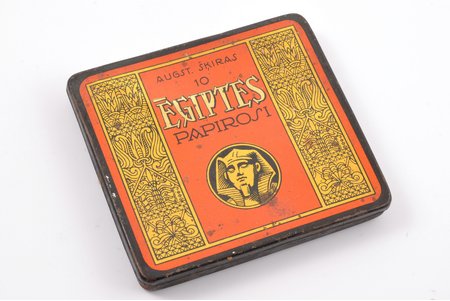 коробочка, 10 папирос высшего сорта, папиросы "Ēģiptes", акц. общ. "Laferme", металл, Латвия, 20-30е годы 20го века, 7.5 x 8.4 см