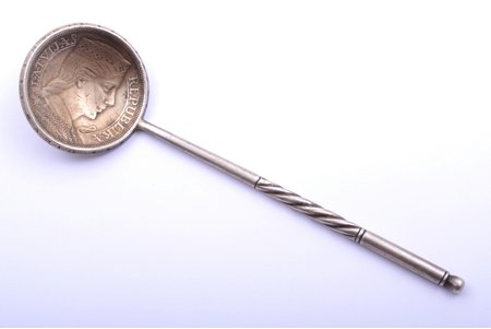 teaspoon, silver, made of 5 lats coin (1929), 36.40 g, 13.3 cm, the 20-30ties of 20th cent., Latvia