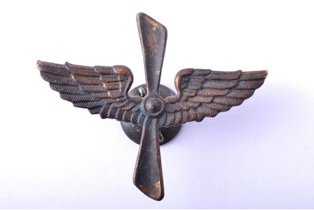 epaulet, gorget patch, Military aviation regiment, bronze, Latvia, 20-30ies of 20th cent., 36 x 44 mm, silver nut