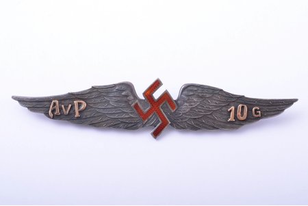 знак, Авиационный полк, выслуга 10 лет, серебро, 875 проба, Латвия, 30-е годы 20-го века, 21.3 x 99.5 мм