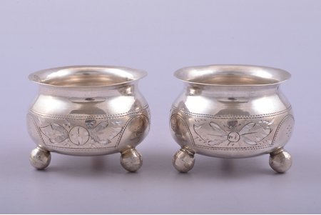 pair of saltcellars, silver, 84 standard, total weight of items 52.50, engraving, Ø 5 cm, workshop of  Ivan Nikiforovitch Raspopov, 1889, Moscow, Russia