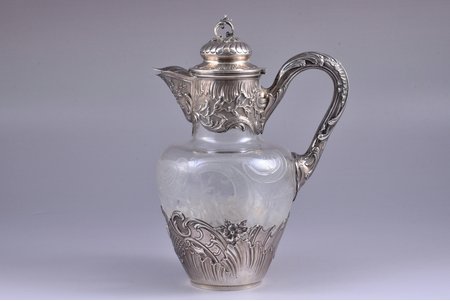 jug, silver, 950 standard, glass, h 22.8 cm, France