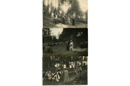 postcard, 3 pcs., Mežotne Hillfort, performance "Indulis and Aria", Latvia, 20-30ties of 20th cent., 13,6x8,6 cm