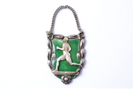 award, Athletics, 1st place in running, silver, Latvia, 1924, 36.6 x 26.3 mm, К.Wihtolin's workshop, chip on the surface of enamel