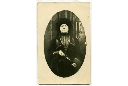 photography, woman in caucasian costume with a knife, USSR, 20-30ties of 20th cent., 14x9 cm