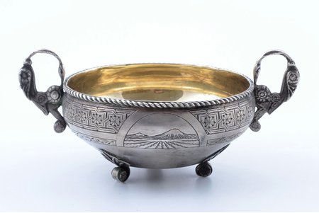 candy-bowl, silver, 875 standard, 170.4 g, engraving, gilding, h 5.3 cm, Yerevan Jewelry Factory, 1962, Yerevan, USSR