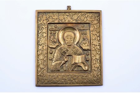 icon, Saint Nicholas the Wonderworker, copper alloy, Russia, the border of the 19th and the 20th centuries, 12.1 x 10 x 0.4 cm, 319.75 g.