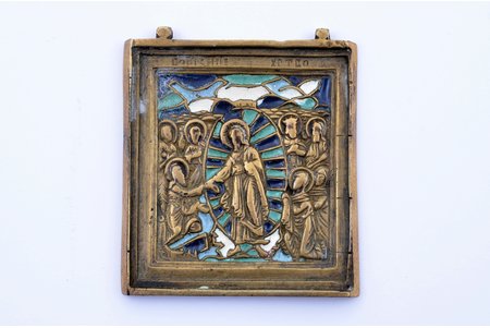 icon, The Resurrection of Christ. Descent into Hades, copper alloy, 4-color enamel, Russia, the border of the 19th and the 20th centuries, 6.1 x 5.3 x 0.4 cm, 58.85 g.