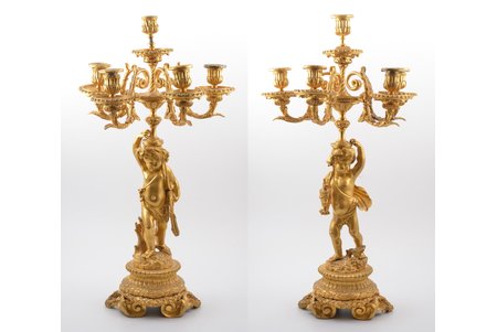 pair of candelabrums, bronze, gold plated, France(?), the border of the 19th and the 20th centuries, h 57.5 cm