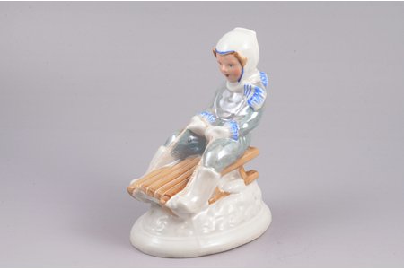 figurine, Down the hill, porcelain, Riga (Latvia), USSR, Riga porcelain factory, molder - Zina Ulste, the 50-60ies of 20th cent., 12.2 cm, first grade