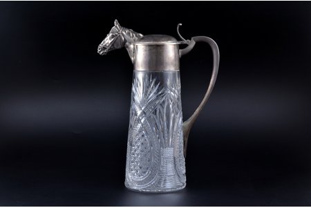 jug, silver, 84 standard, gilding, crystal, h 30 cm, by Alexander Lyubavin, 1898-1904, St. Petersburg, Russia