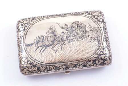 cigarette case, silver, "Troika", 84 standard, 174.20 g, niello enamel, 8 x 11.7 x 2.7 cm, by Matvey Nikiforov, 1880-1890, Moscow, Russia