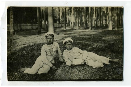 фотография, дети в матросских костюмах, Российская империя, начало 20-го века, 12x8 см