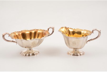 set, sugar-bowl, cream jug, silver, 830 standard, total weight of items 230.45, h 9 / 8 cm, Finland