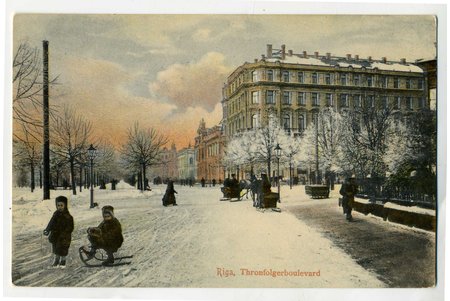 открытка, Рига, бульвар, Латвия, Российская империя, начало 20-го века, 13,8x8,8 см