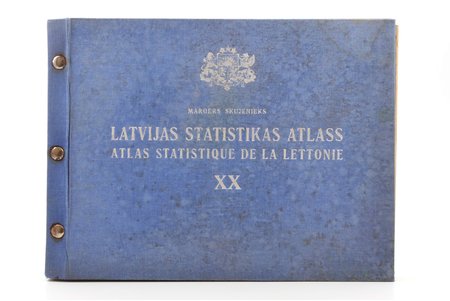 Margers Skujenieks, "Latvijas statistikas atlass", 1938, Valsts statistikas pārvaldes izdevums, Riga, XVI, 63, 56 pages, 25.5 x 35 cm, with tracing paper insert