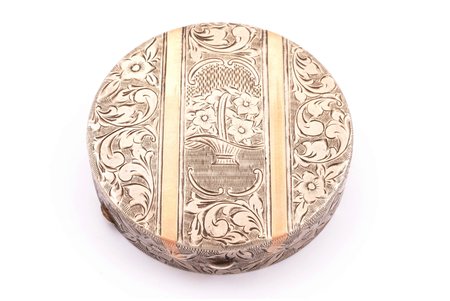 powder-box, silver, 900 standard, 46.15 g, engraving, gilding, Ø 6.4 cm, Austria