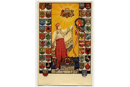 postcard, by artist A. Apsits, 10th anniversary edition of the State of Latvia, Latvia, 20-30ties of 20th cent., 14x9 cm