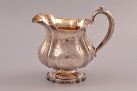cream jug, silver, 84 standard, 189.55 g, gilding, h (with handle) 12.3 cm, by Thomas Sohka, 1856, St. Petersburg, Russia