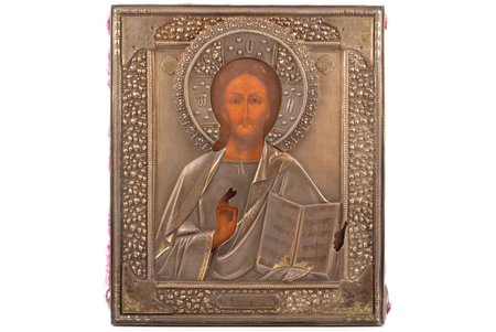 ikona, Jēzus Kristus Pantokrators (Visavaldītājs), dēlis, sudrabs, gleznojums, 84 prove, Krievijas impērija, 1896-1907 g., 31 x 26.5 x 2.4 cm (izmērs bez uzlikas), sudraba uzlikas svars 279.95 g