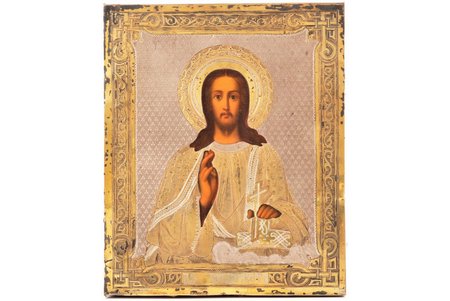 icon, Jesus Christ Pantocrator, board, silver, painting, guilding, 84 standart, Russia, 1881, 13.4 x 11.1 x 1.6 cm
