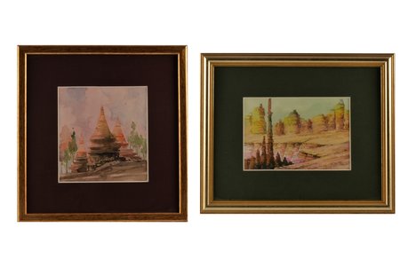 2 watercolor paintings, Mangolds Herberts (1901-1978), Oriental motif, paper, water colour, 12.5x13.5 / 10.5x15.5 cm