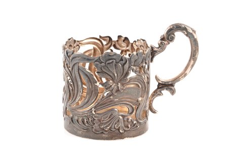 tea glass-holder, silver, 875 standart, Art-Nouveau, the 20-30ties of 20th cent., 108.05 g, by Ludwig Rozentahl, Latvia, h (with handle) 8.1 cm, Ø (inside) 6.3 cm