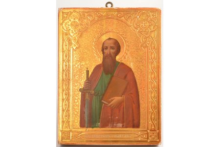 icon, Holy Apostle Paul, board, painting, guilding, Russia, 17.6 x 13.4 x 2 cm