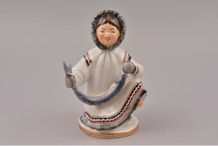 figurine, Yakut girl with fish, porcelain, Russian Federation, LFZ - Lomonosov porcelain factory, molder - S.B. Velihova, h 13.8 cm
