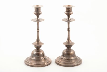 pair of candlesticks, Norblin & Co, Warszawa, silver plated, Russia, Congress Poland, the beginning of the 20th cent., h 24 cm