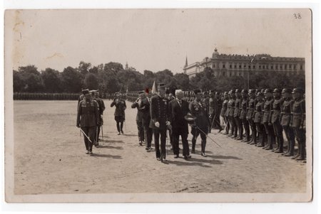 фотография, Президент Латвии Густавс Земгалс, визит короля Швеции Густава V  в Риге, Латвия, 1929 г., 14x8,8 см
