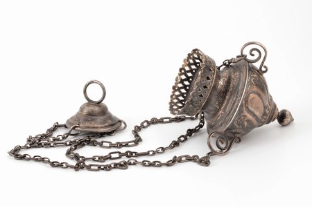 sanctuary lamp, silver, 84 standard, 129 g, Ø 6.3 cm, h (with chain) 36.5 cm, 1875?, Moscow, Russia