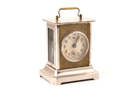 table clock, "Junghans", plays the National Anthem of Latvia, the 20-30ties of 20th cent., metal, 934.40 g, 16 x 13.4 x 9.7 cm, in working condition