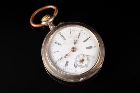 kabatas pulkstenis, Šveice, sudrabs, 800 prove, 77.67 g, 6.1 x 4.9 cm, Ø 49 mm