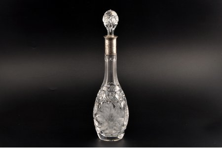 carafe, silver, 875 standart, crystal, h (with stopper) 29.5 cm, the 20ties of 20th cent., Latvia