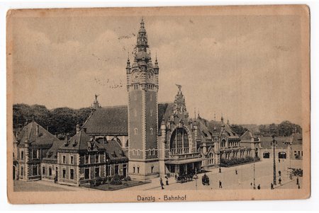 postcard, railway station, Danzig (Gdańsk), Poland, beginning of 20th cent., 14x9 cm