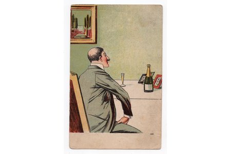 открытка, юмор, со скрытым изображением (видно при просмотре на свет), Латвия, 20-30е годы 20-го века, 13,8x8,8 см