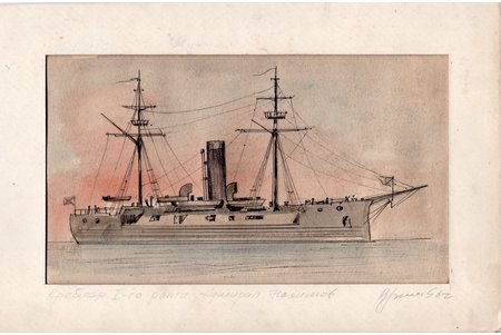 unknown author, 1st rank cruiser "Admiral Nakhimov" (Imperial Russian Navy), 1956, paper, indian ink, gouache, 24x13,6 cm