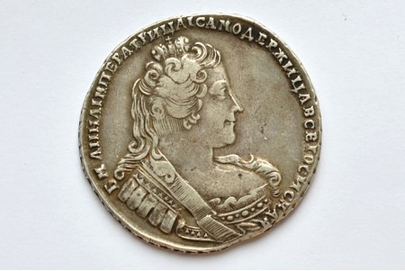 1 ruble, 1733, without a brooch on the chest, simple cross on the globus cruciger, silver, Russia, 25.43 g, Ø 40.5-42 mm